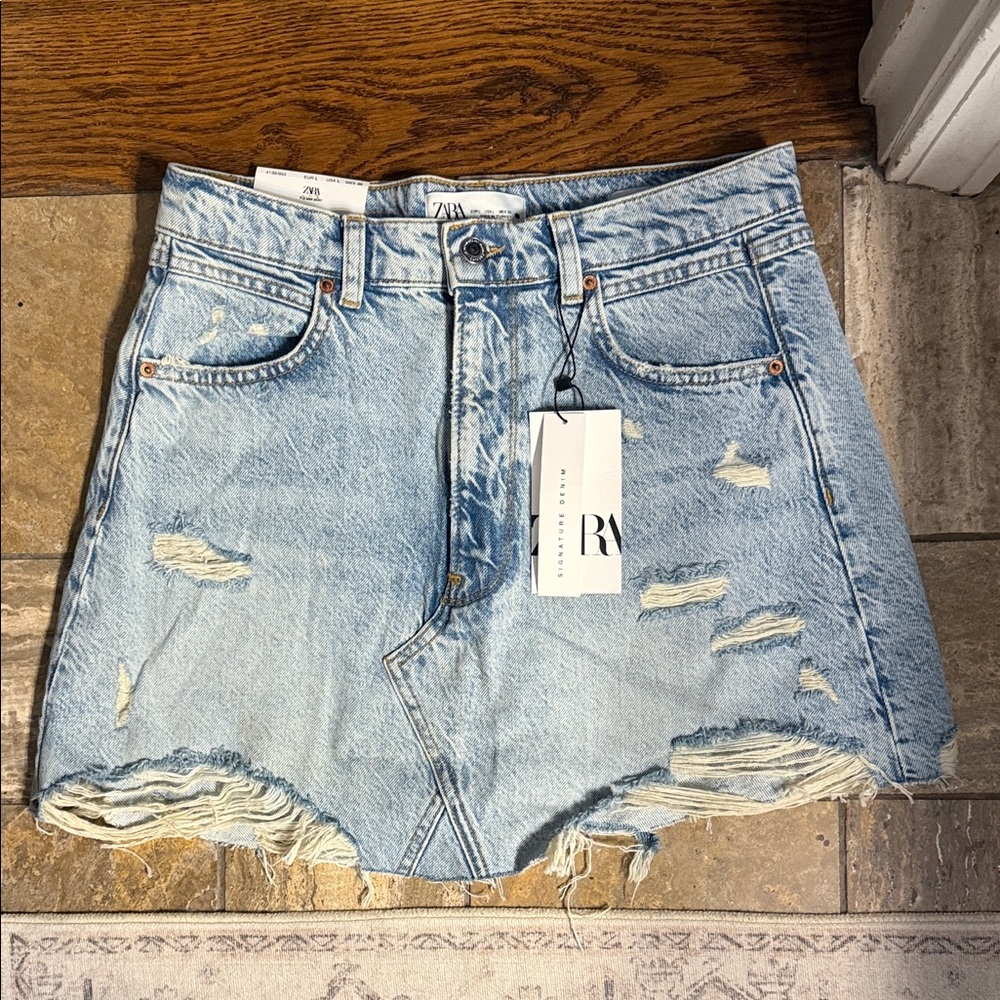 Zara Light Blue Distressed Denim Shorts